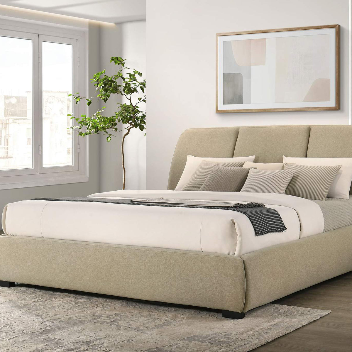 310091KE Mokena 46-inch Upholstered Eastern King Platform Bed Brown