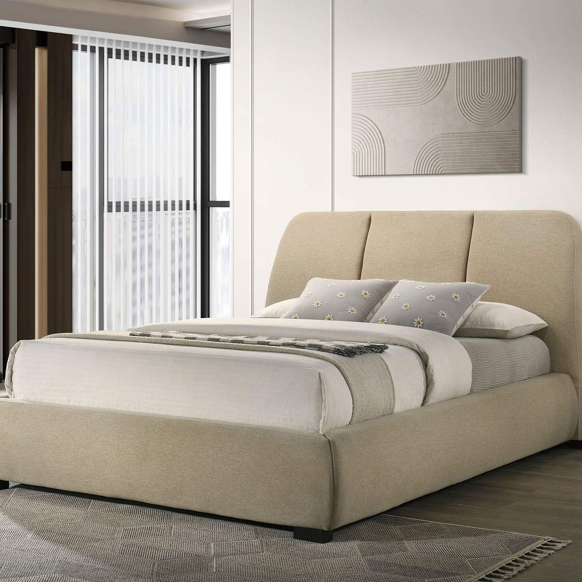 310091Q Mokena 46-inch Upholstered Queen Platform Bed Brown