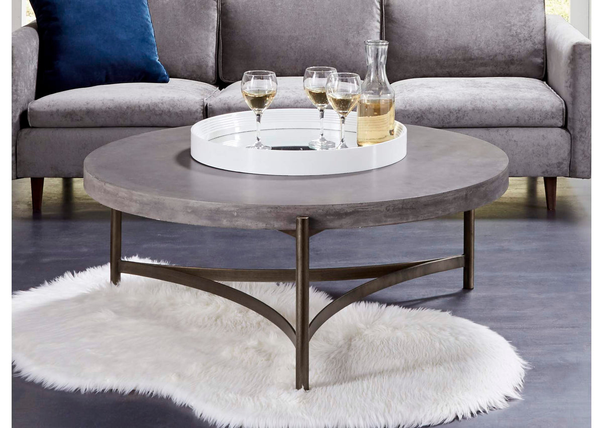 A89421 Lyon Round Natural Concrete And Metal Coffee Table