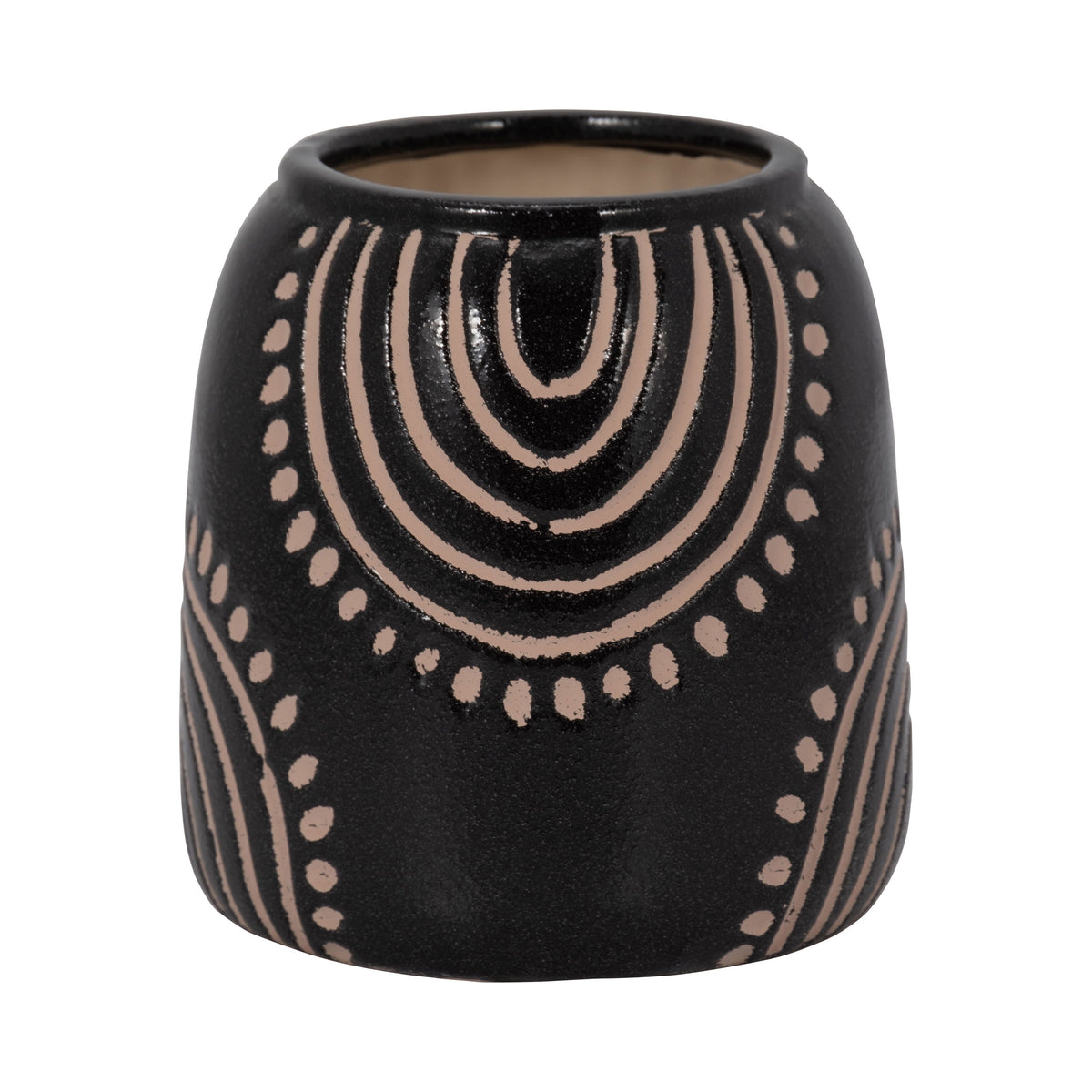 Ceramic 6" Tribal Arch Vase - Black/Tan