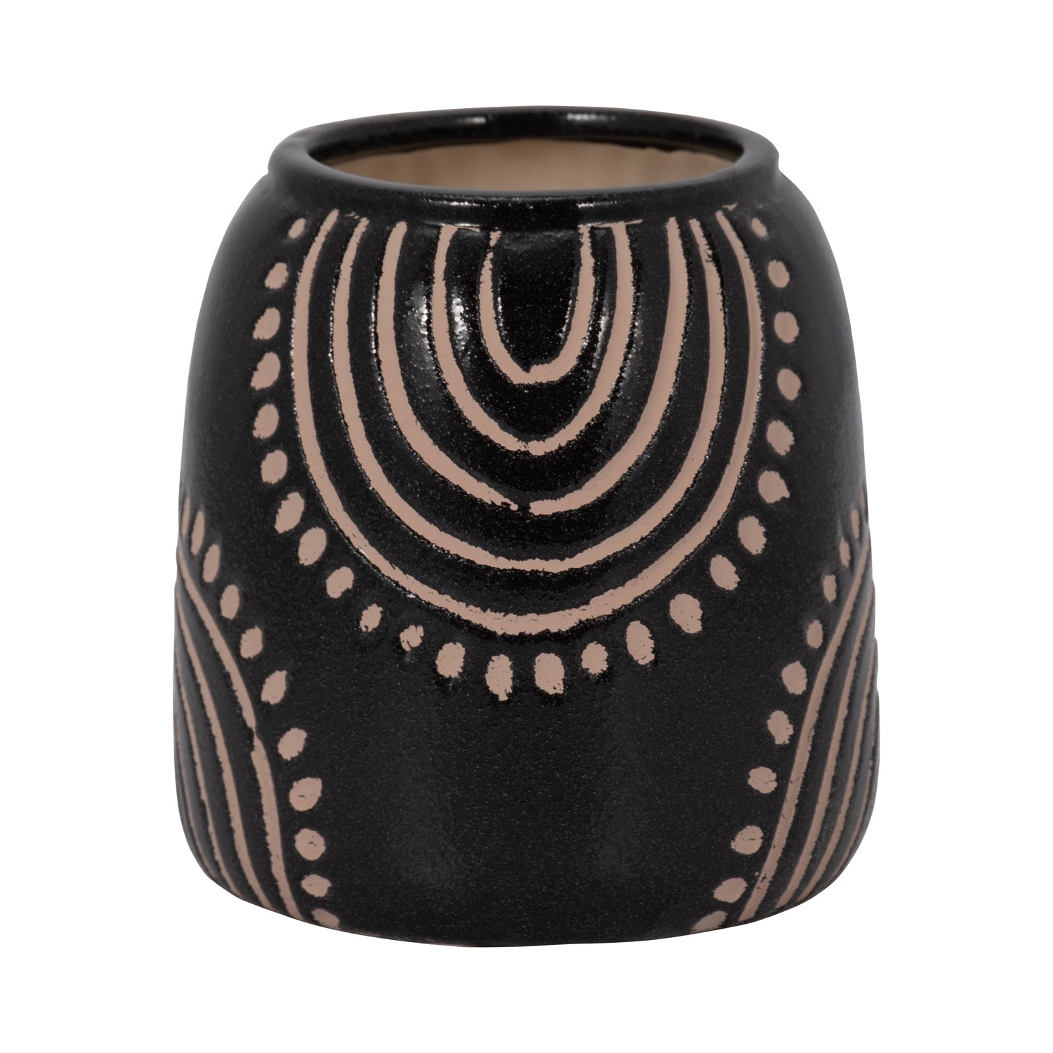 Ceramic 6" Tribal Arch Vase - Black/Tan
