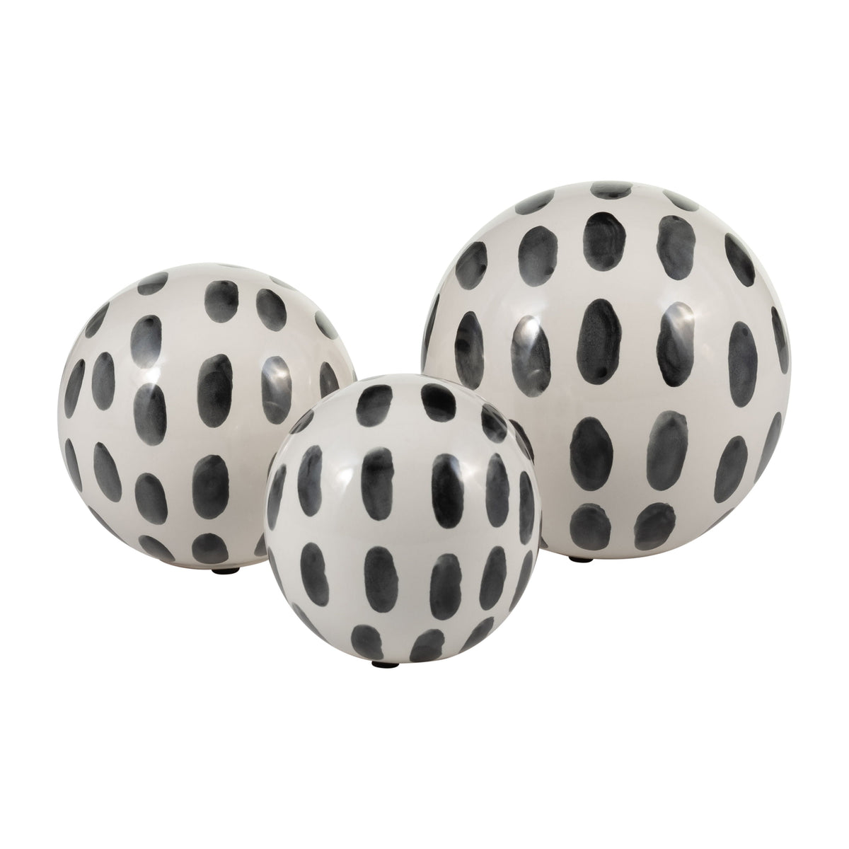 4" / 5" / 6" Ceramic Spotted Orbs (Set of 3) - Black / White
