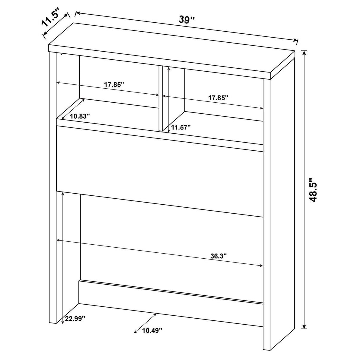 315851T-SET Westpark 3-piece Twin Bedroom Set Bookcase Headboard Black