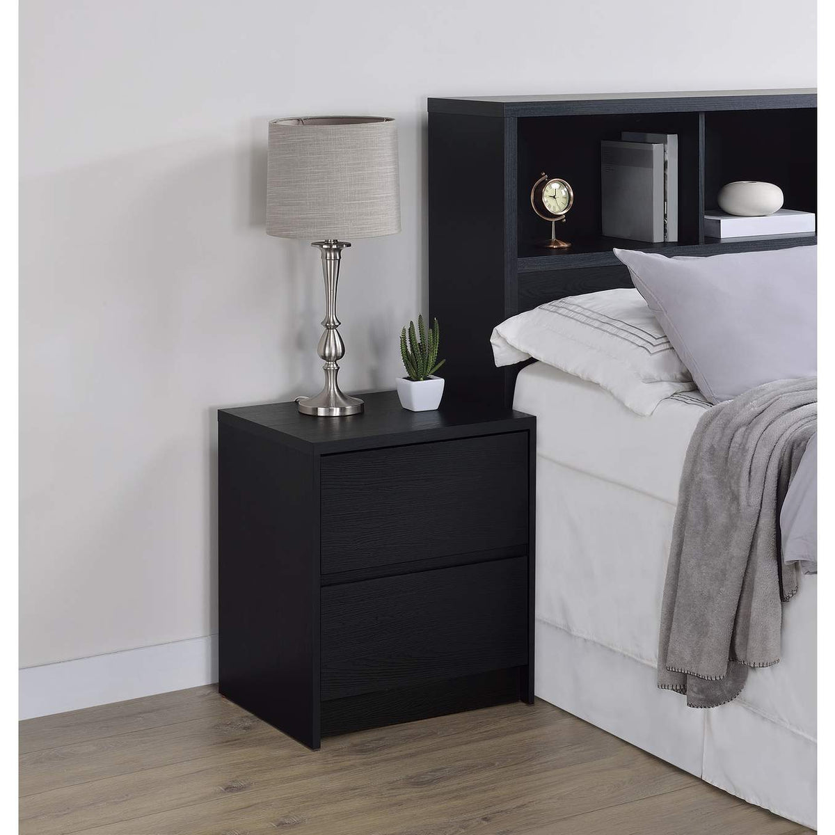 315852 Westpark 2-drawer Nightstand LED Lights and USB Black