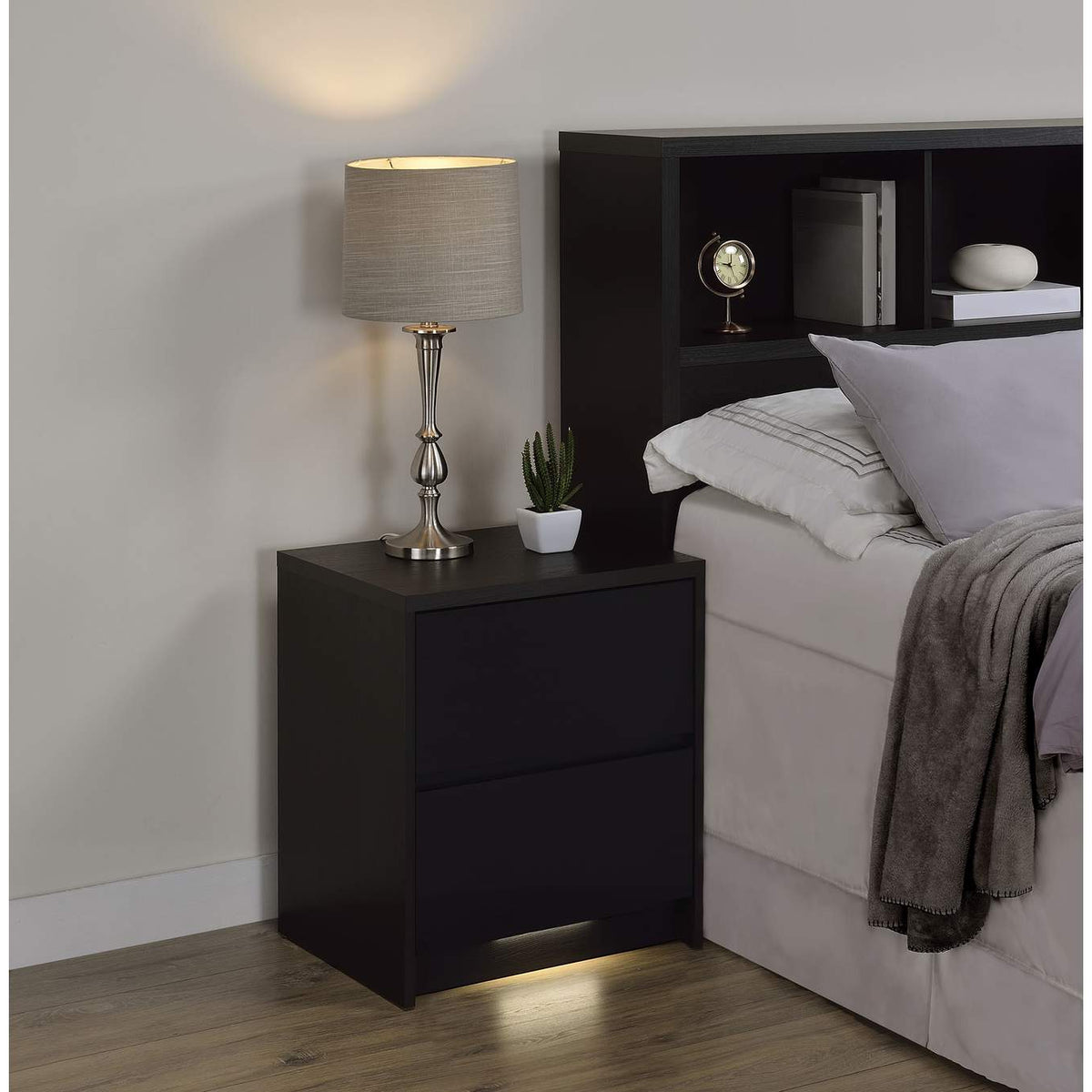 315852 Westpark 2-drawer Nightstand LED Lights and USB Black