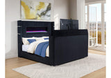 315868BLKKE Tisdall Eastern King Flame Visualizer Wingback TV Bed Black