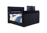 315868BLKKE Tisdall Eastern King Flame Visualizer Wingback TV Bed Black
