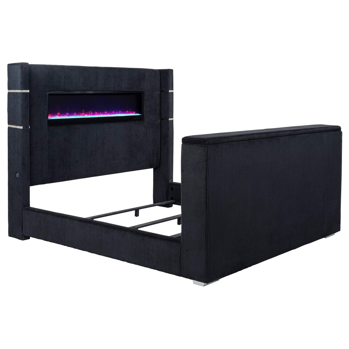 315868BLKKE Tisdall Eastern King Flame Visualizer Wingback TV Bed Black
