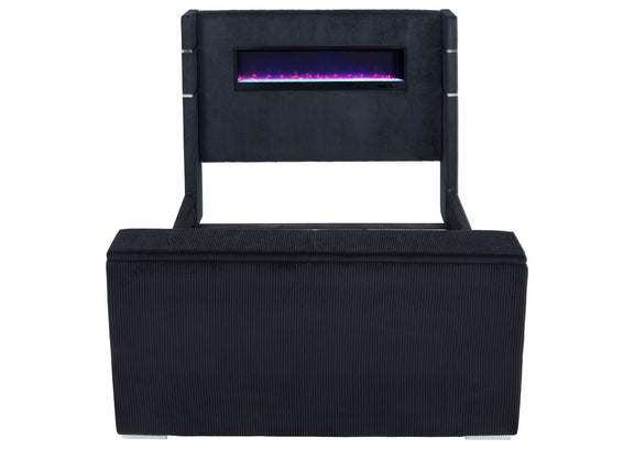 315868BLKKE Tisdall Eastern King Flame Visualizer Wingback TV Bed Black