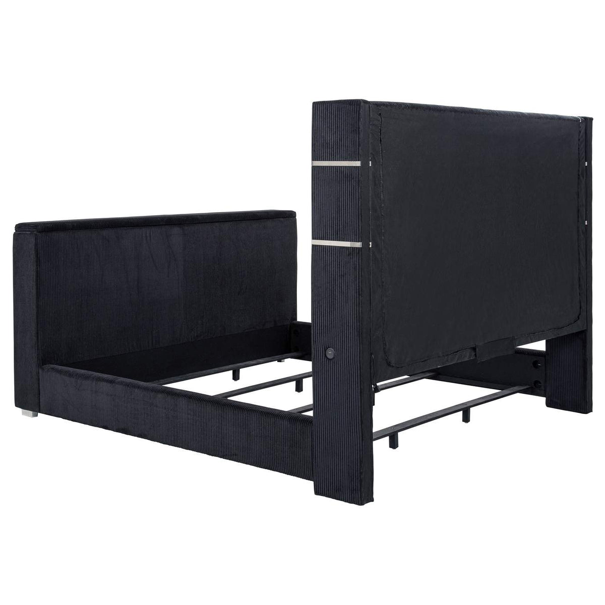 315868BLKKE Tisdall Eastern King Flame Visualizer Wingback TV Bed Black