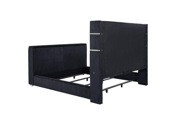 315868BLKKE Tisdall Eastern King Flame Visualizer Wingback TV Bed Black