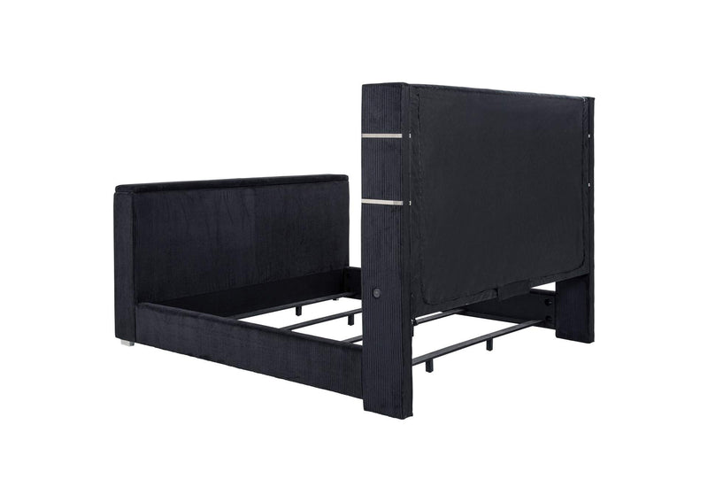 315868BLKKE Tisdall Eastern King Flame Visualizer Wingback TV Bed Black