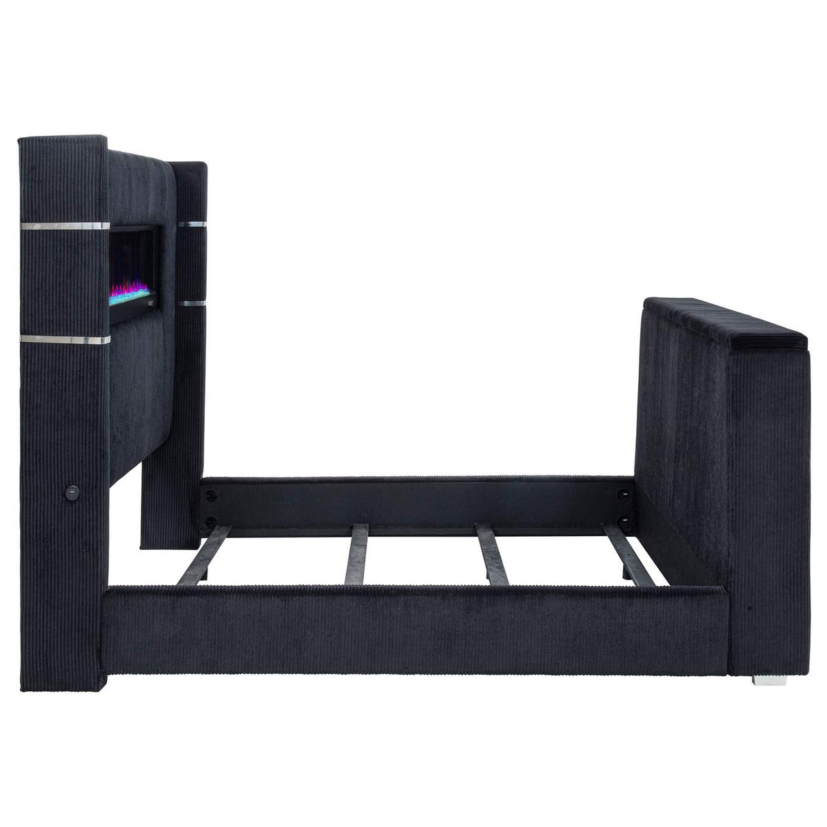 315868BLKKE Tisdall Eastern King Flame Visualizer Wingback TV Bed Black