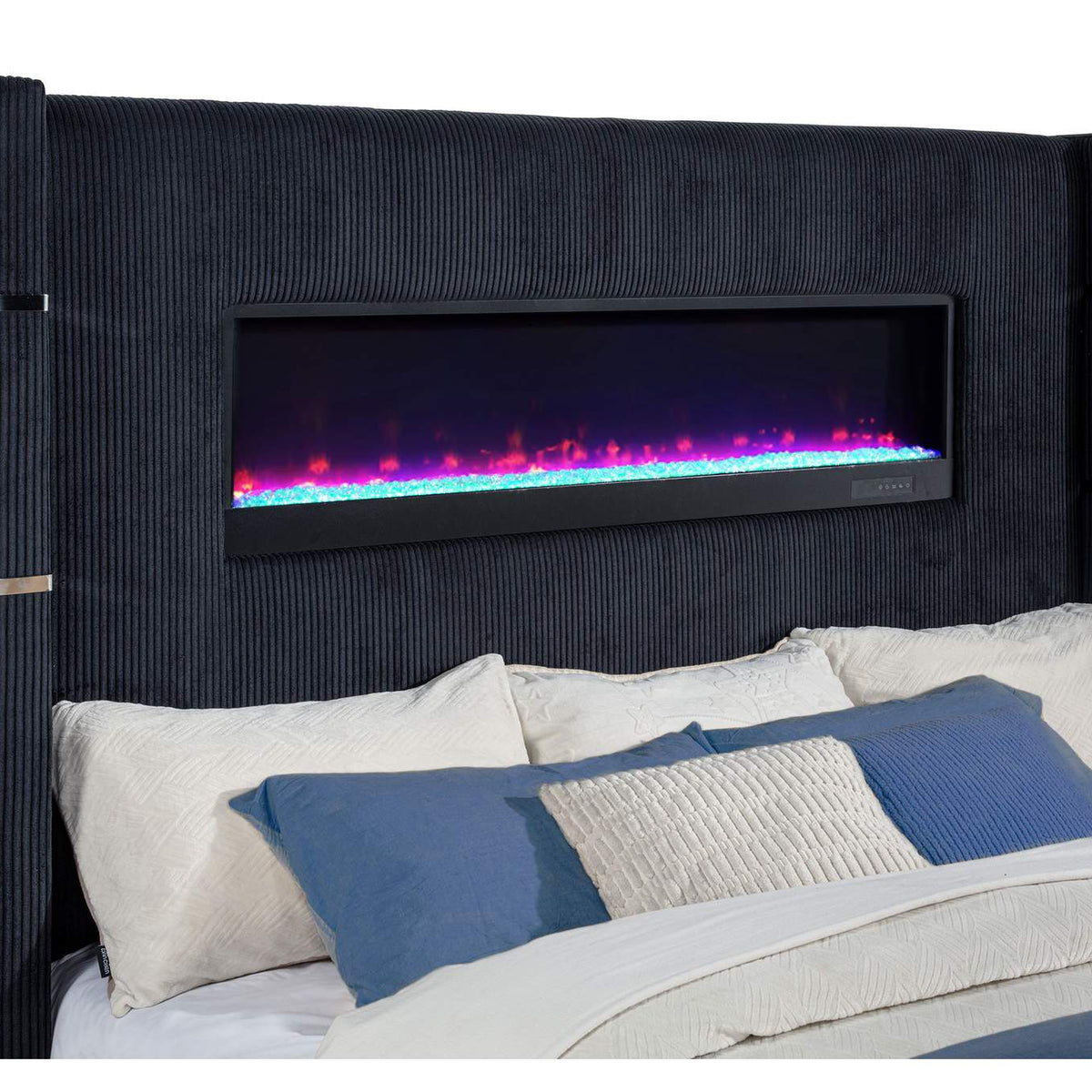 315868BLKKE Tisdall Eastern King Flame Visualizer Wingback TV Bed Black