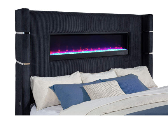 315868BLKKE Tisdall Eastern King Flame Visualizer Wingback TV Bed Black