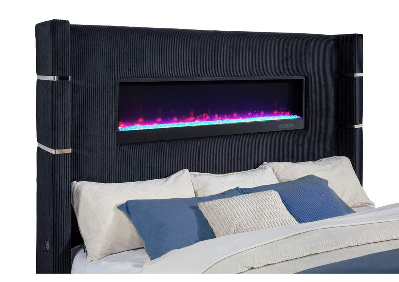 315868BLKKE Tisdall Eastern King Flame Visualizer Wingback TV Bed Black