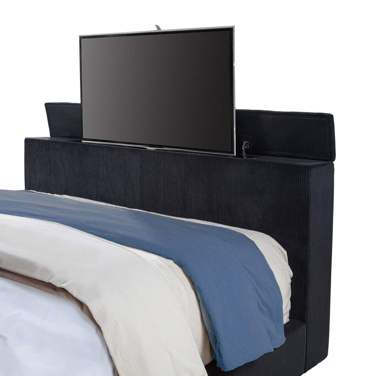315868BLKKE Tisdall Eastern King Flame Visualizer Wingback TV Bed Black