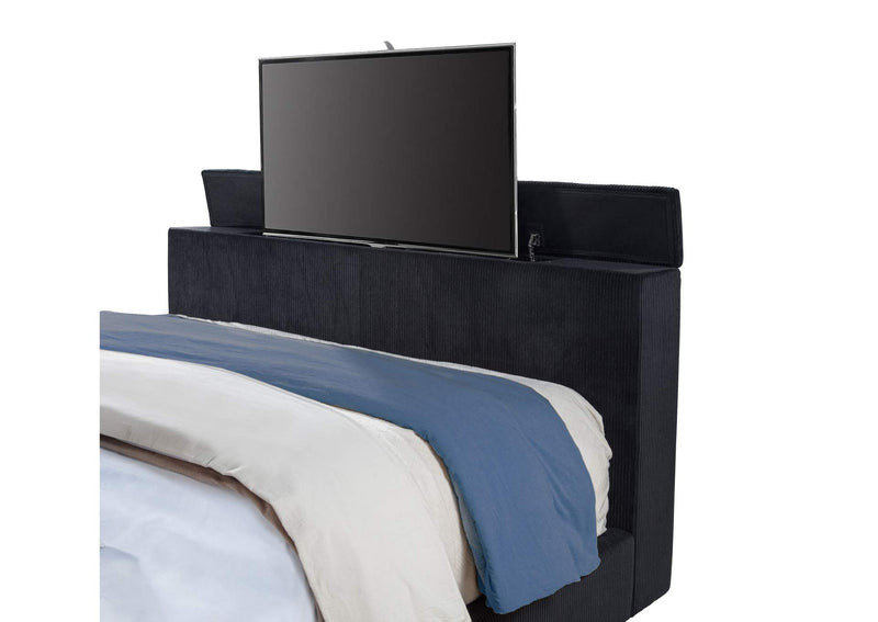 315868BLKKE Tisdall Eastern King Flame Visualizer Wingback TV Bed Black