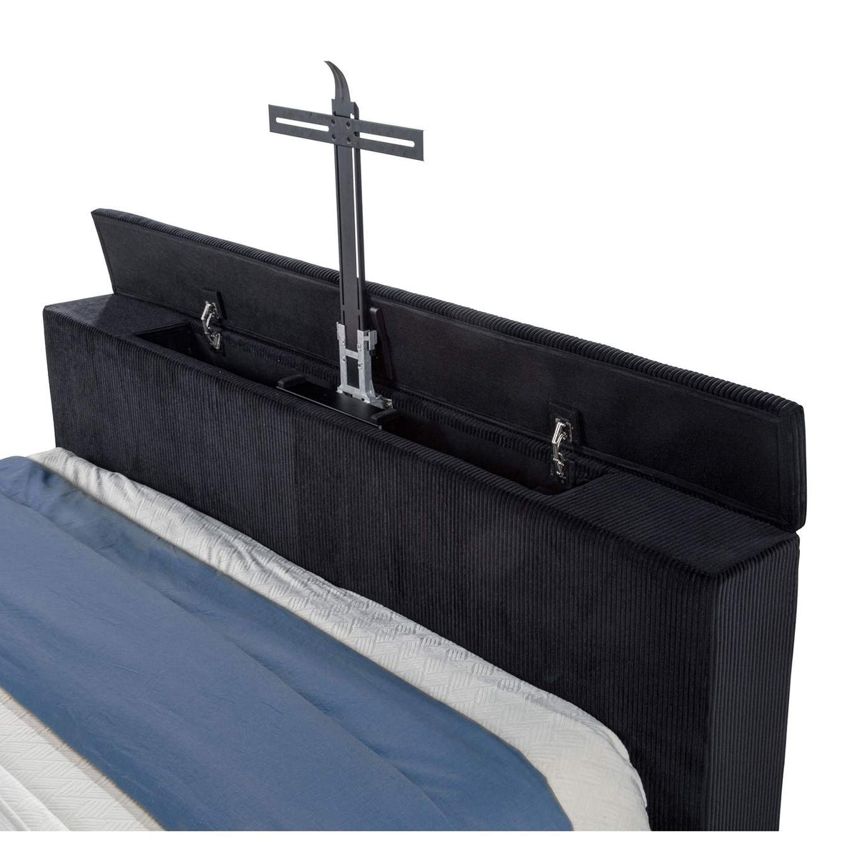 315868BLKKE Tisdall Eastern King Flame Visualizer Wingback TV Bed Black