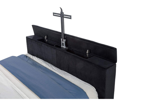 315868BLKKE Tisdall Eastern King Flame Visualizer Wingback TV Bed Black