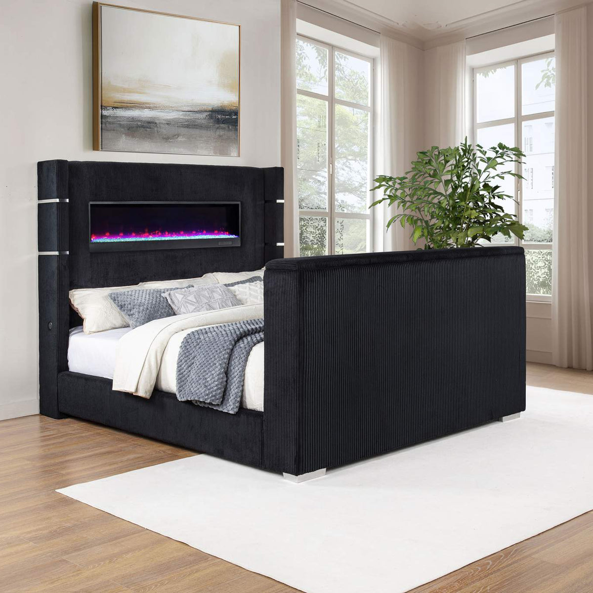 315868BLKKW Tisdall California King Flame Visualizer TV Bed Black