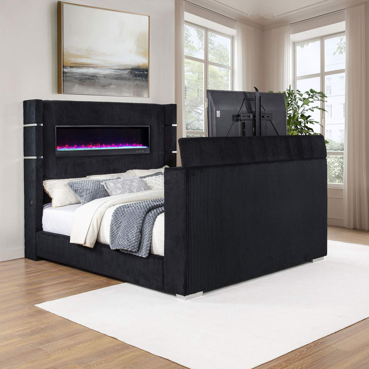 315868BLKKW Tisdall California King Flame Visualizer TV Bed Black