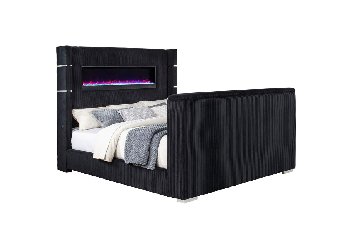 315868BLKKW Tisdall California King Flame Visualizer TV Bed Black