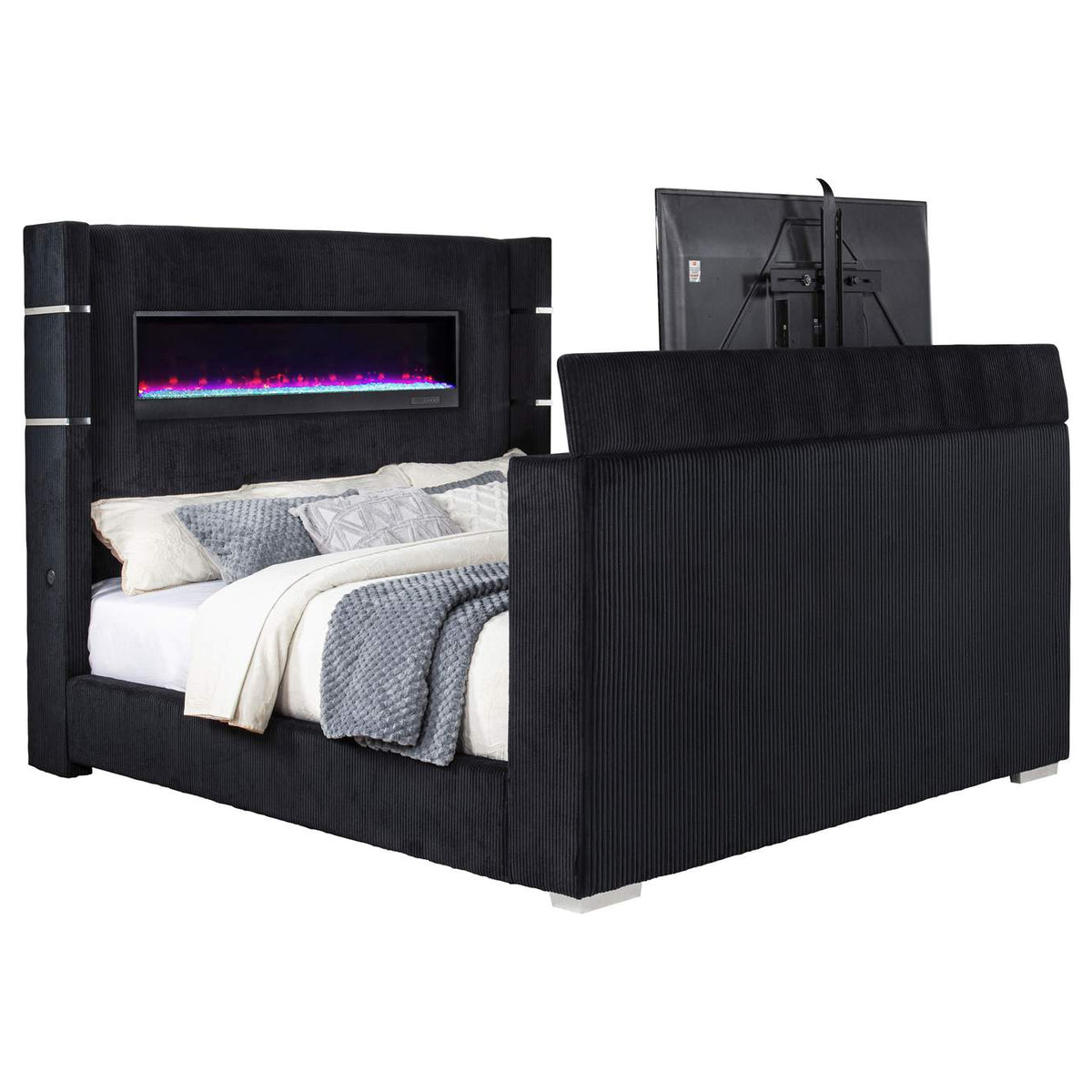 315868BLKKW Tisdall California King Flame Visualizer TV Bed Black