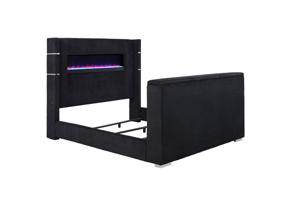 315868BLKKW Tisdall California King Flame Visualizer TV Bed Black