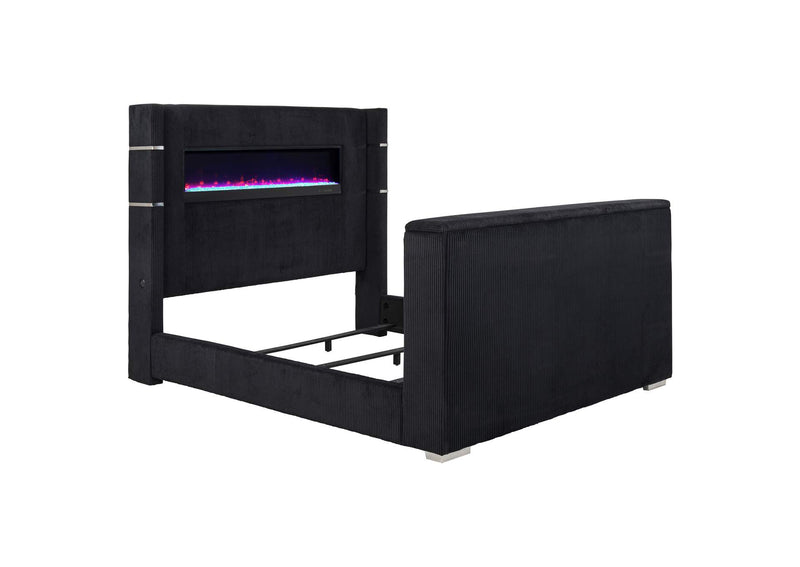 315868BLKKW Tisdall California King Flame Visualizer TV Bed Black