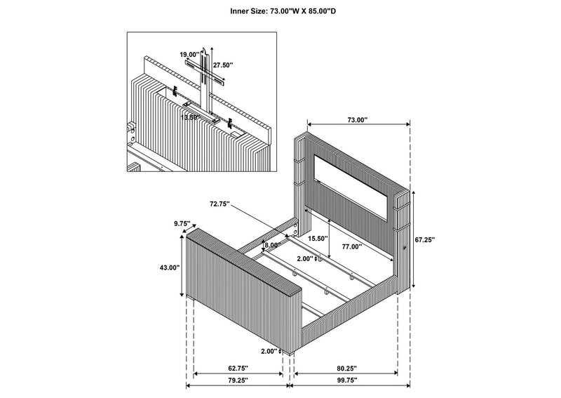 315868BLKKW Tisdall California King Flame Visualizer TV Bed Black