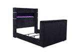 315868BLKQ Tisdall Queen Flame Visualizer Wingback TV Bed Black