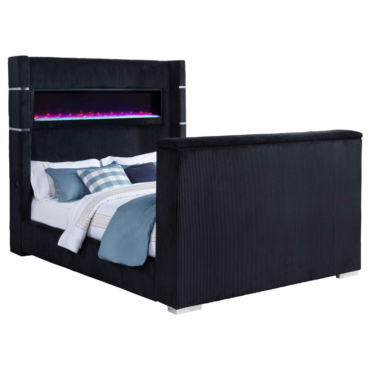 315868BLKQ Tisdall Queen Flame Visualizer Wingback TV Bed Black
