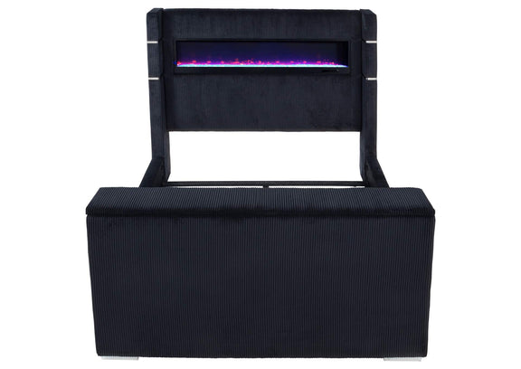 315868BLKQ Tisdall Queen Flame Visualizer Wingback TV Bed Black