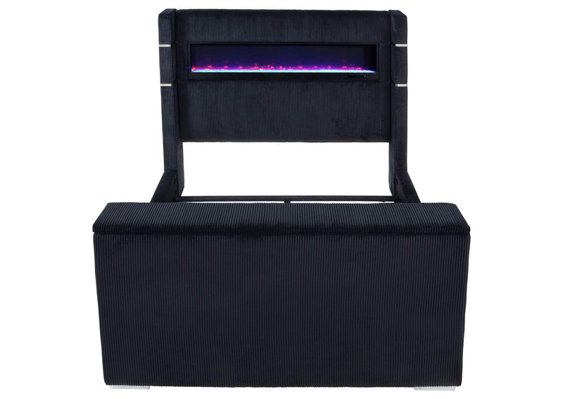 315868BLKQ Tisdall Queen Flame Visualizer Wingback TV Bed Black