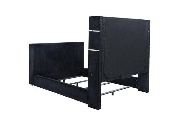 315868BLKQ Tisdall Queen Flame Visualizer Wingback TV Bed Black