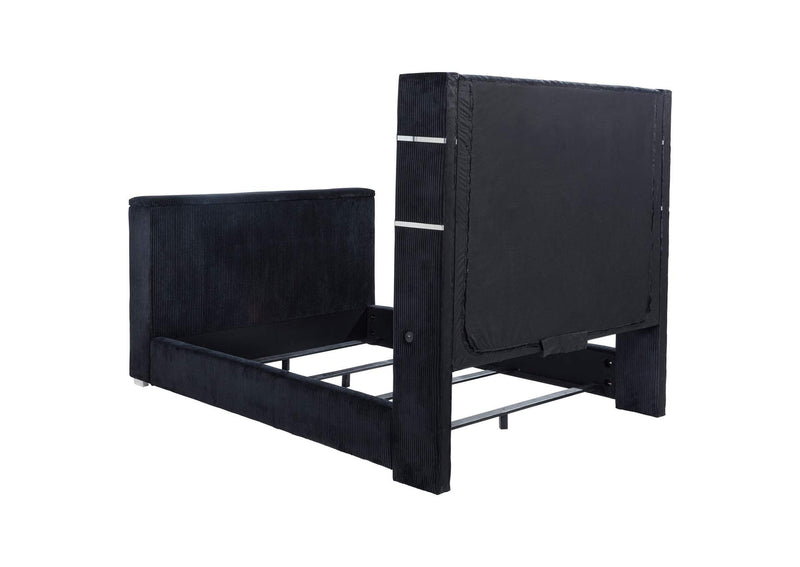 315868BLKQ Tisdall Queen Flame Visualizer Wingback TV Bed Black