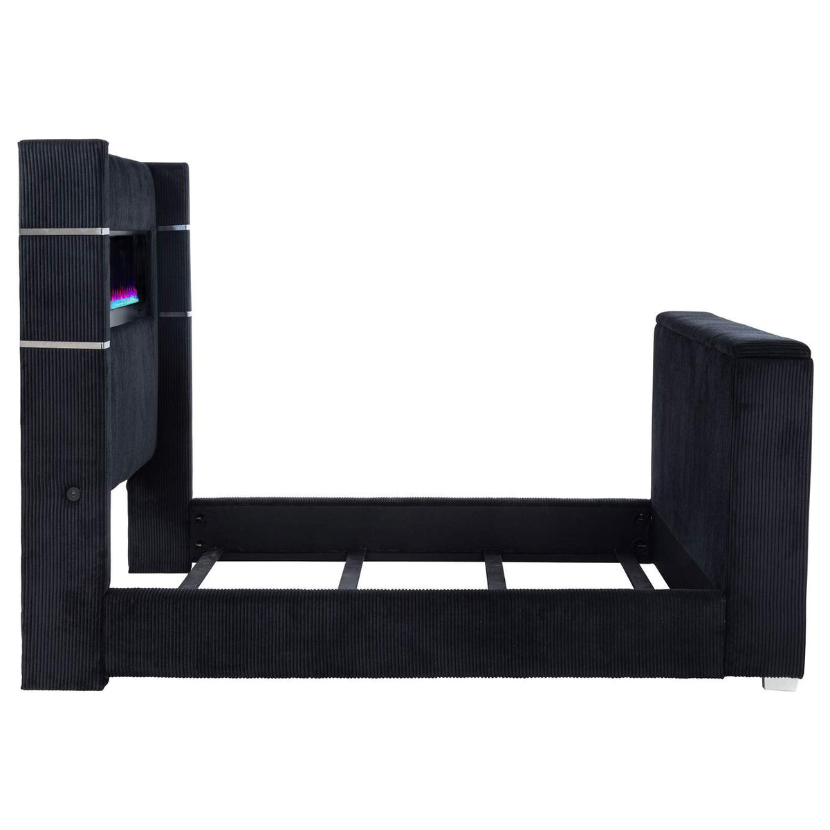 315868BLKQ Tisdall Queen Flame Visualizer Wingback TV Bed Black