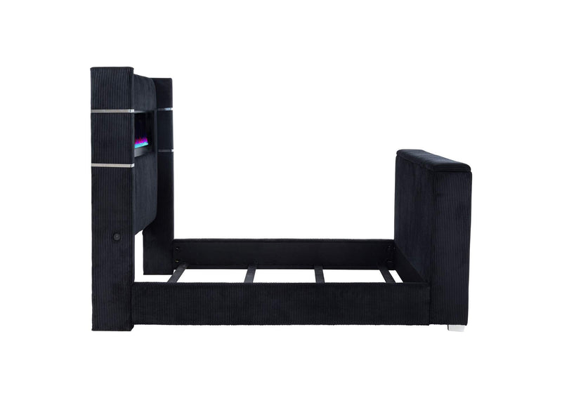 315868BLKQ Tisdall Queen Flame Visualizer Wingback TV Bed Black