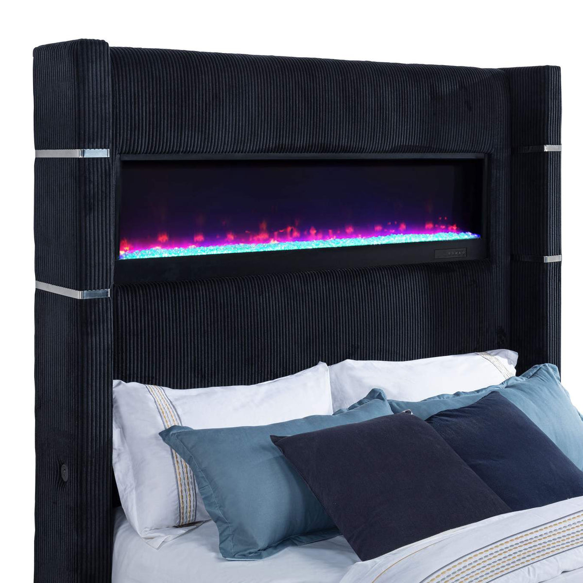 315868BLKQ Tisdall Queen Flame Visualizer Wingback TV Bed Black