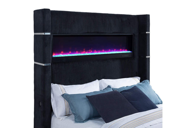 315868BLKQ Tisdall Queen Flame Visualizer Wingback TV Bed Black