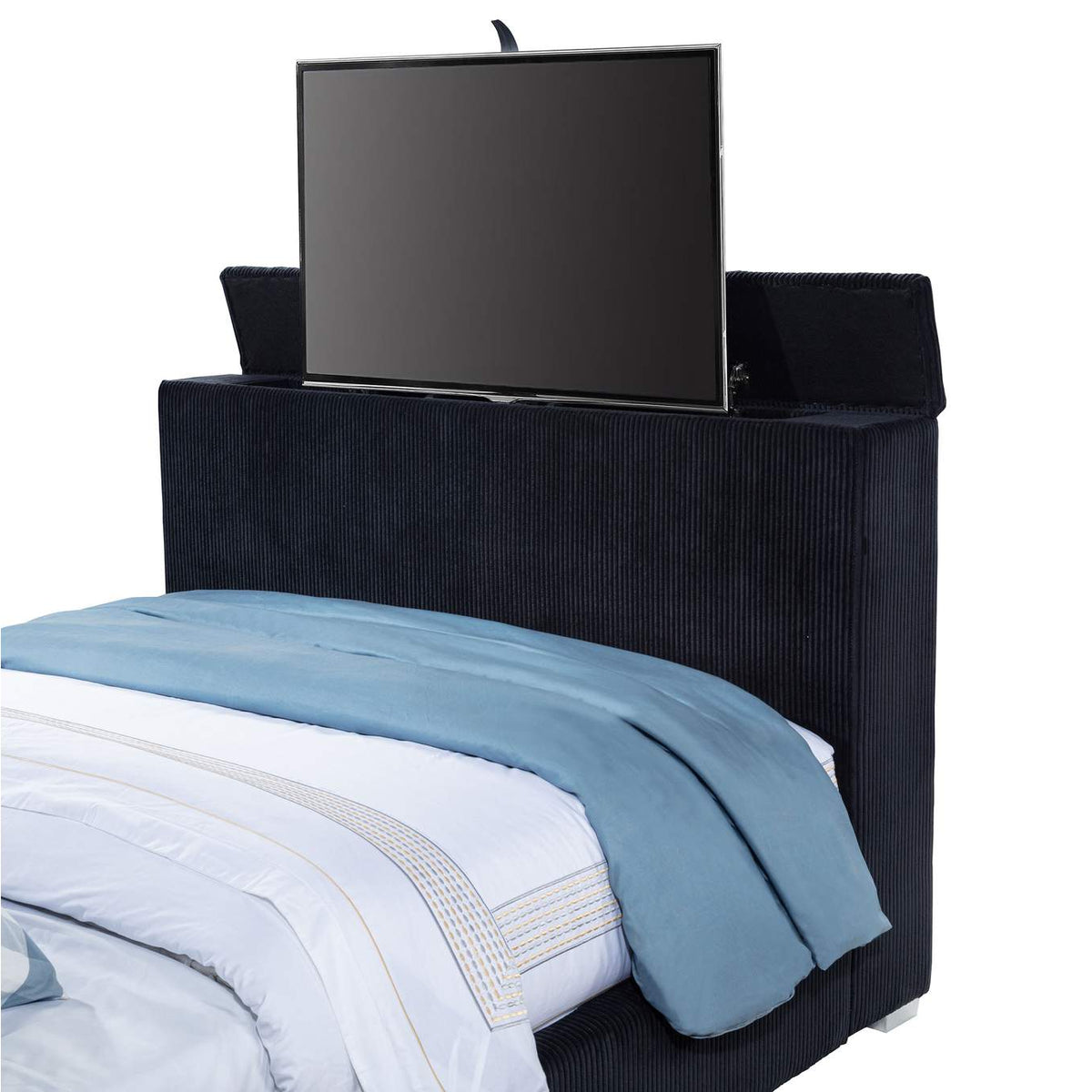 315868BLKQ Tisdall Queen Flame Visualizer Wingback TV Bed Black