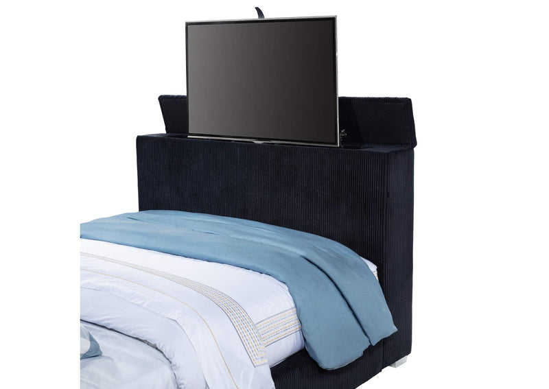 315868BLKQ Tisdall Queen Flame Visualizer Wingback TV Bed Black