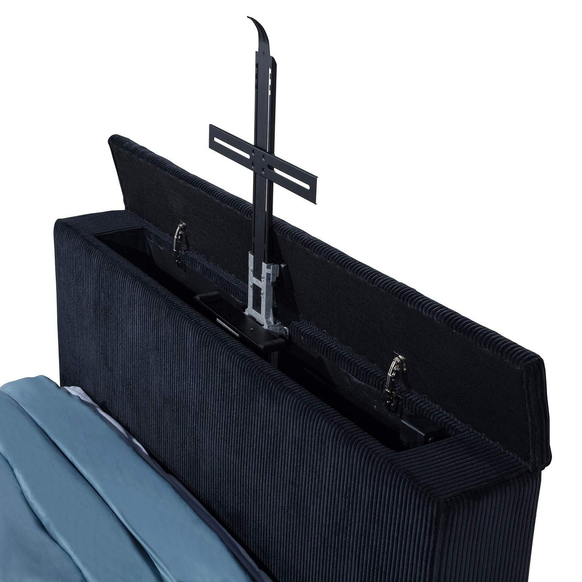 315868BLKQ Tisdall Queen Flame Visualizer Wingback TV Bed Black