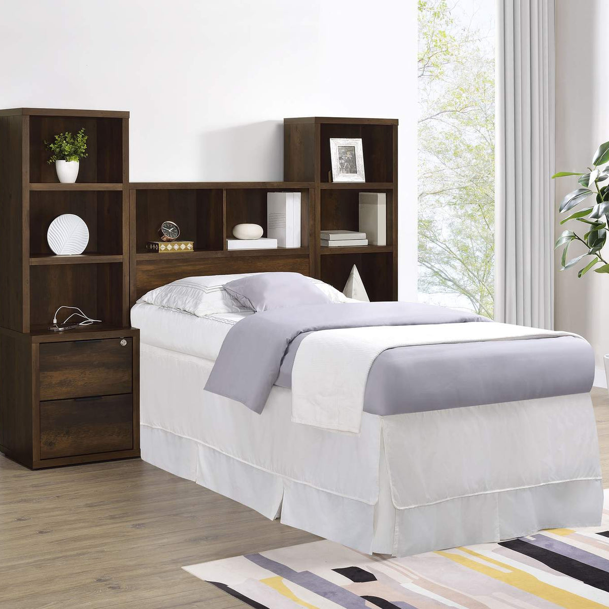 315881T Westpark 49-inch Twin Bookcase Headboard Dark Pine
