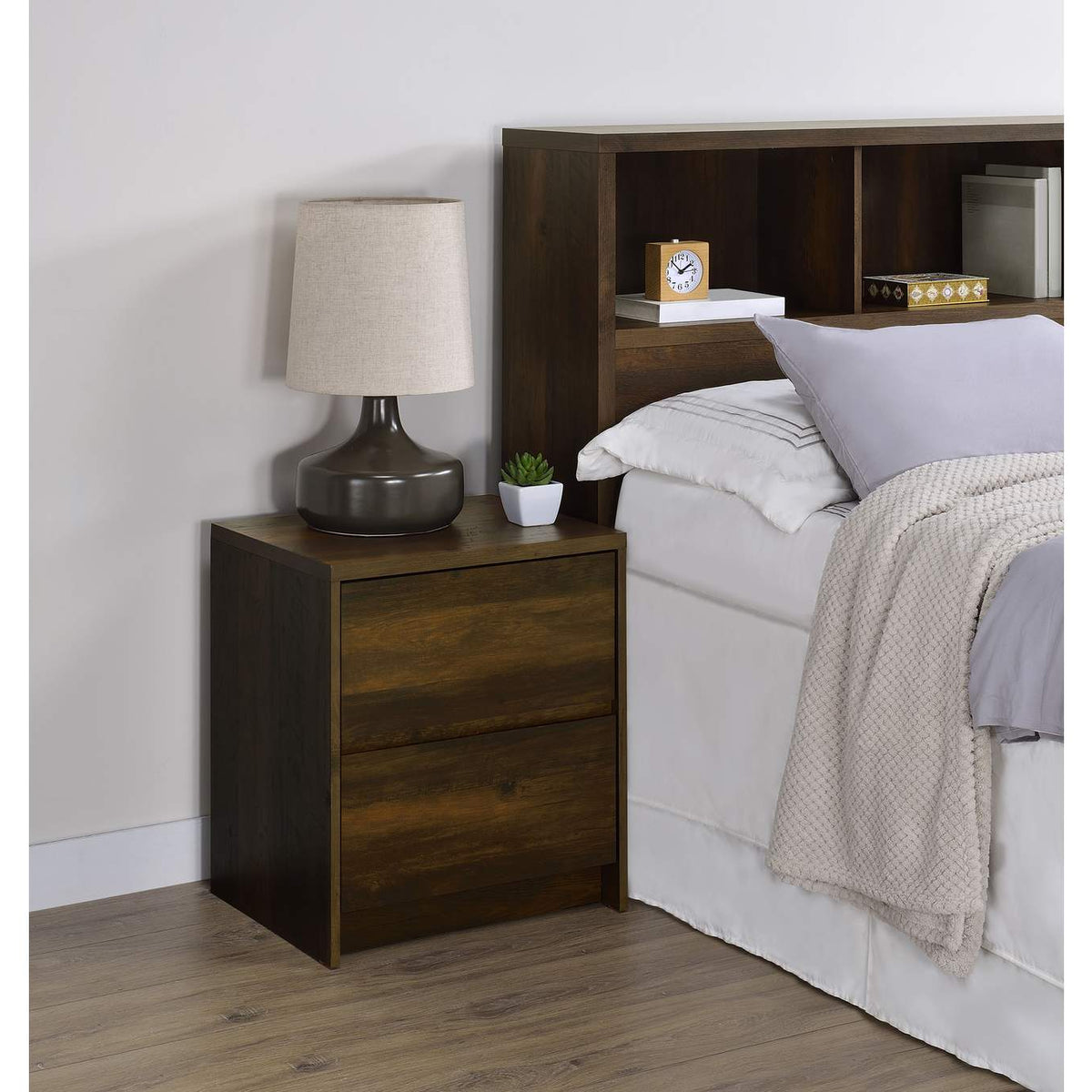 315882 Westpark 2-drawer Nightstand LED Lights and USB Dark Pine