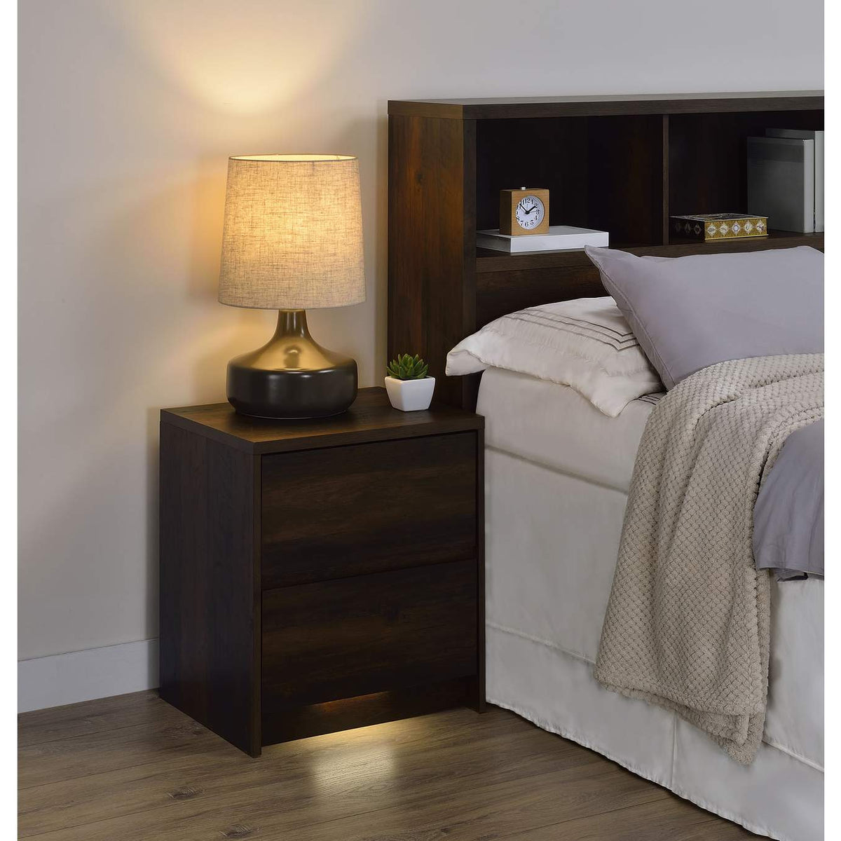 315882 Westpark 2-drawer Nightstand LED Lights and USB Dark Pine