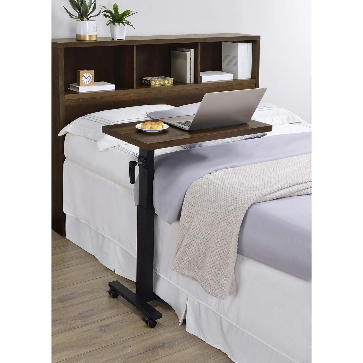 315886 Westpark Height Adjustable Mobile Bedroom C-Table Dark Pine