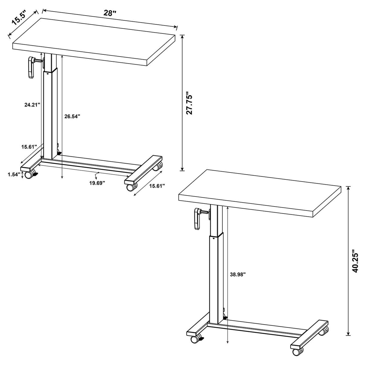 315886 Westpark Height Adjustable Mobile Bedroom C-Table Dark Pine