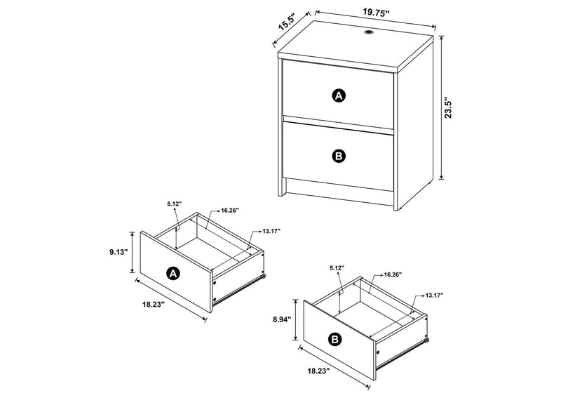 315902 Westpark 2-drawer Nightstand LED Lights and USB Mango